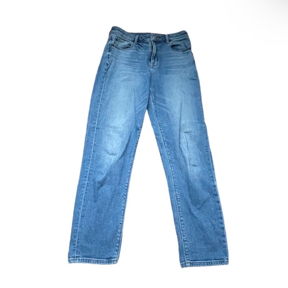 American Eagle Cropped High Rise Light Blue Baggy Straight Leg Mom Jeans size 4